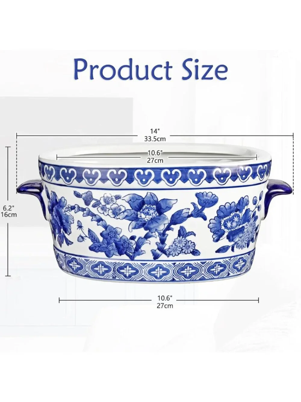 Vintage Floral Ceramic Planter Pot - Oval Cachepot for Indoor Plants